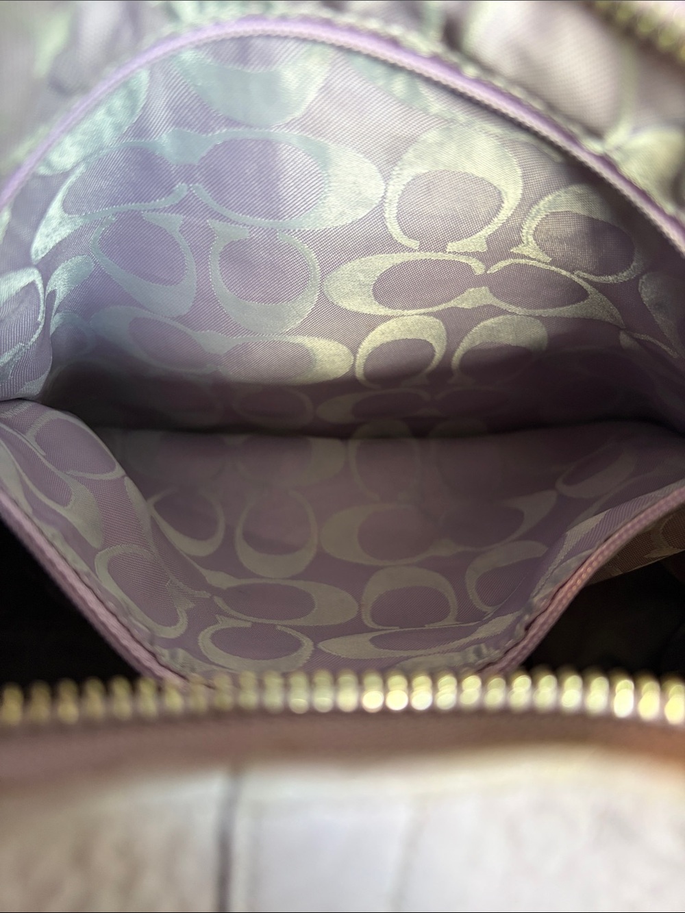Coach Pebbled Leather Hobo Shoulder Bag  | Lilac/Cream Trim - Picture 8 of 14